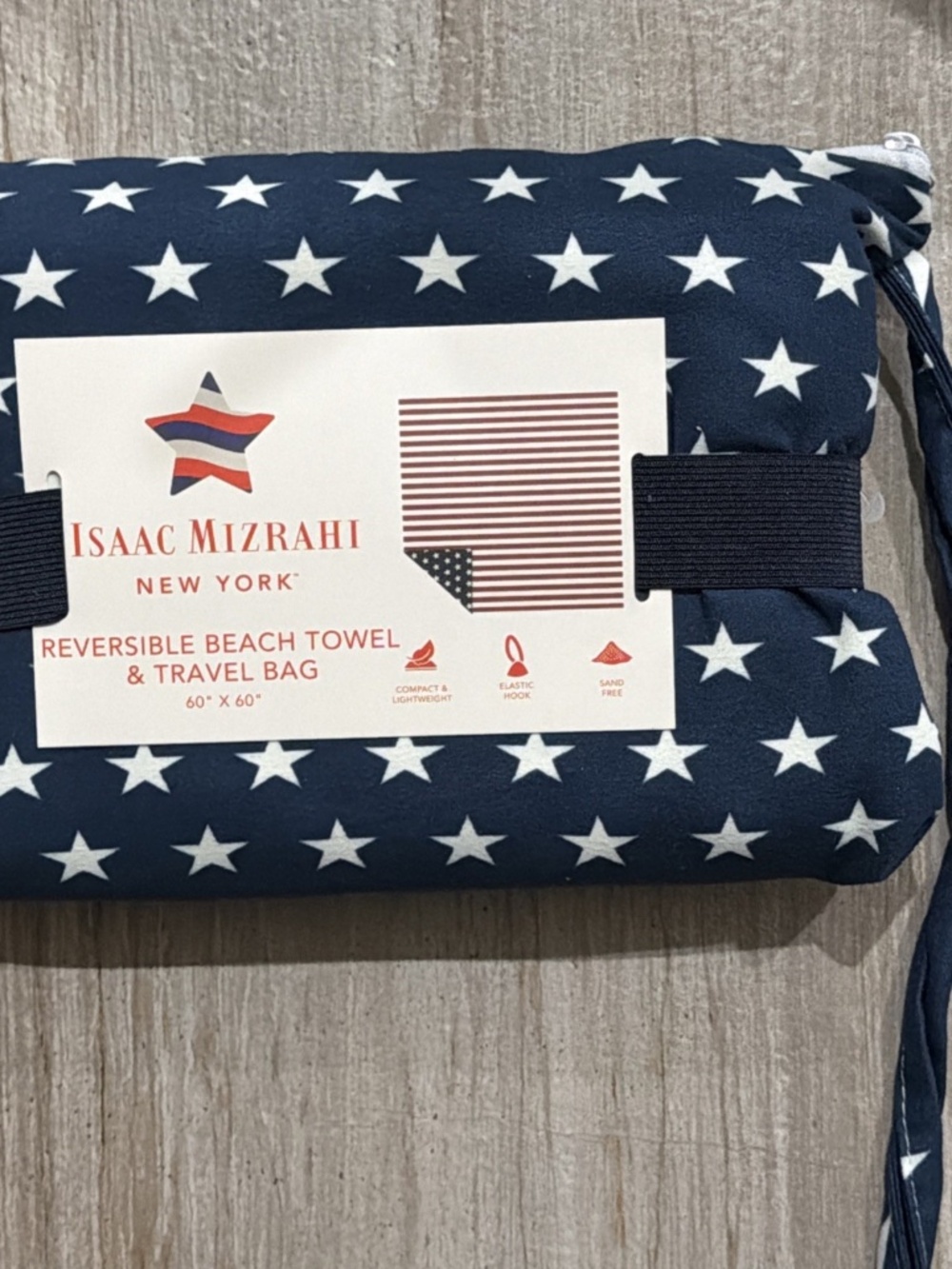 Isaac Mizrahi Reversible Stars & Stripes Beach Towel & Travel Bag